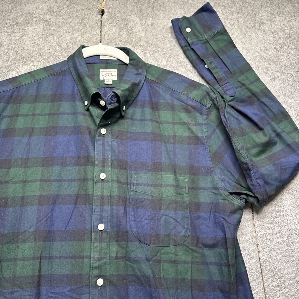 J.Crew Blue Green Plaid‎ Button Down Shirt Men's Large Classic Fit